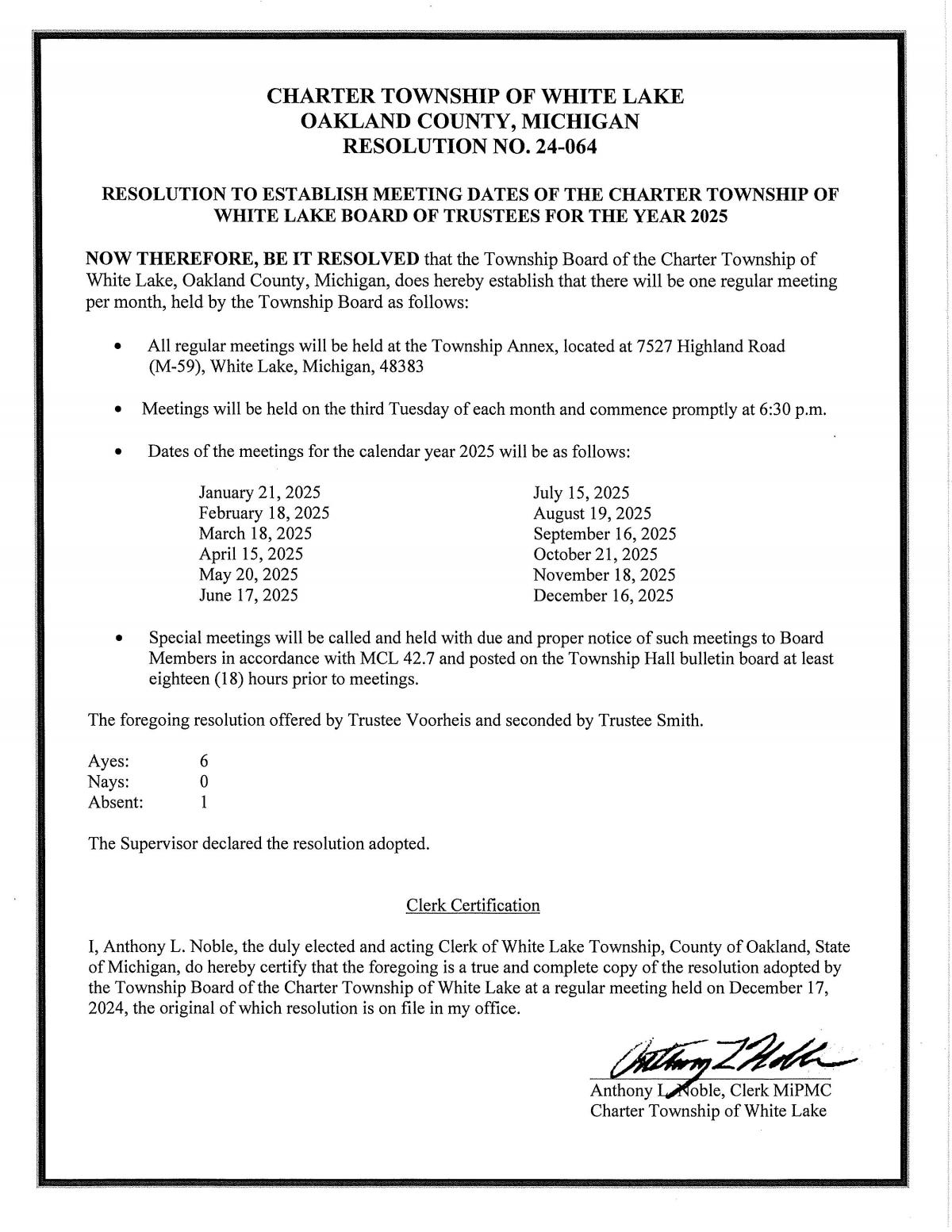 Board of Trustee Meeting Dates 2025