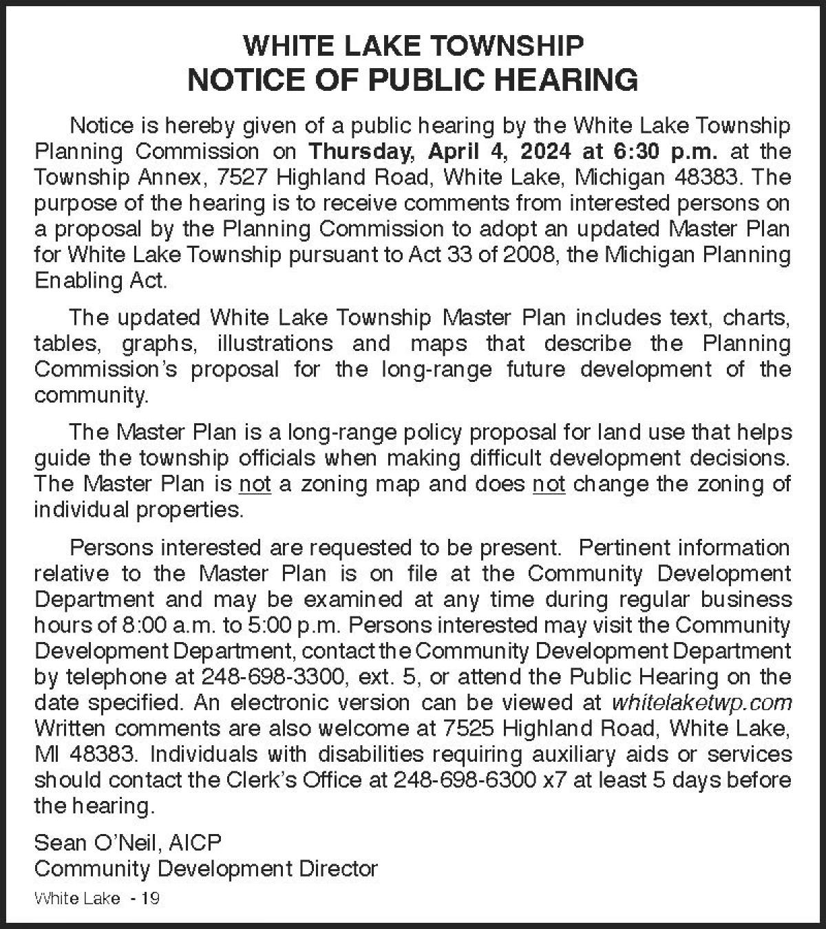 Notice of Public Hearing - 2024 Master Plan