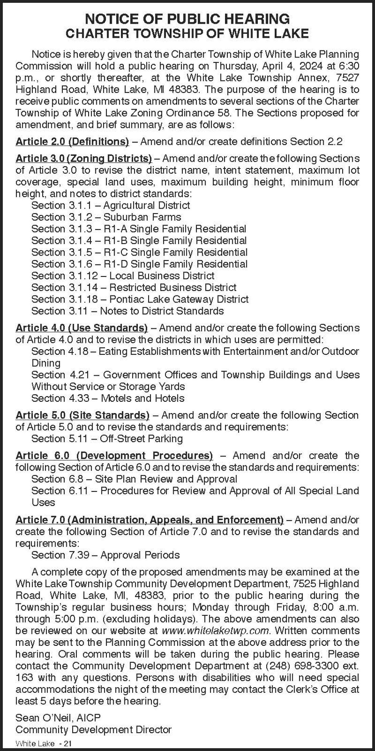 Zoning Ordinance Amendments Public Hearing Notice