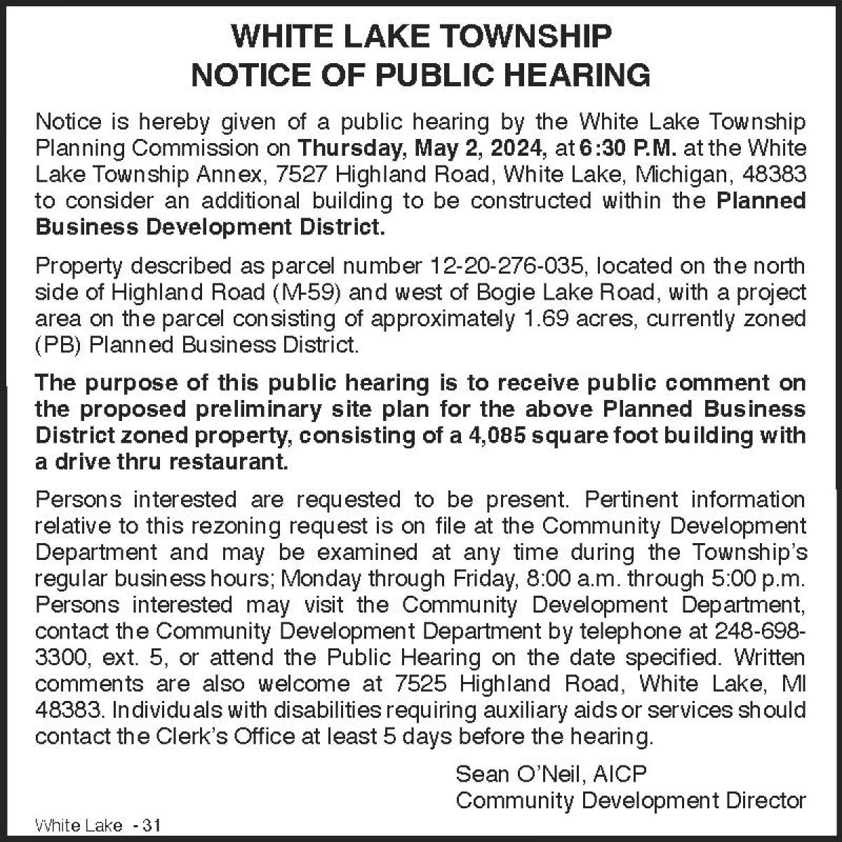 Culver's - Notice of Intent to Develop