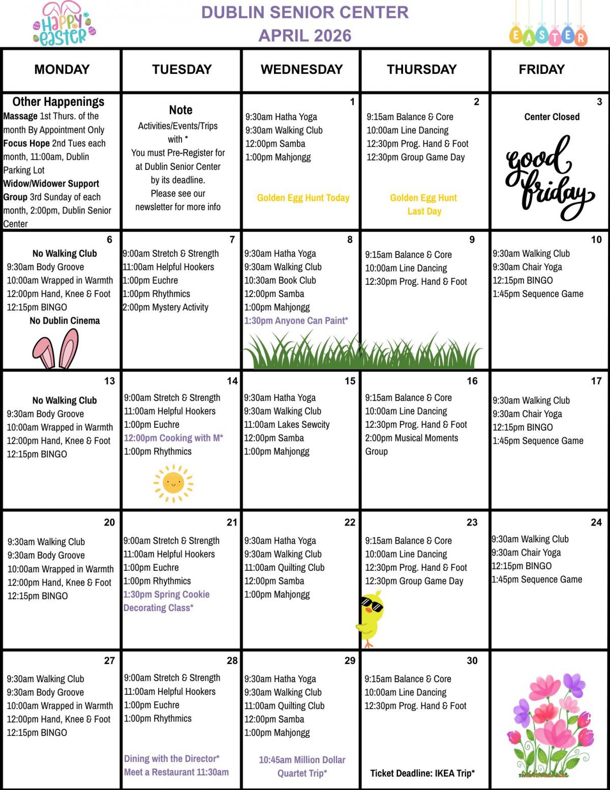 Dublin SC April Calendar 2026