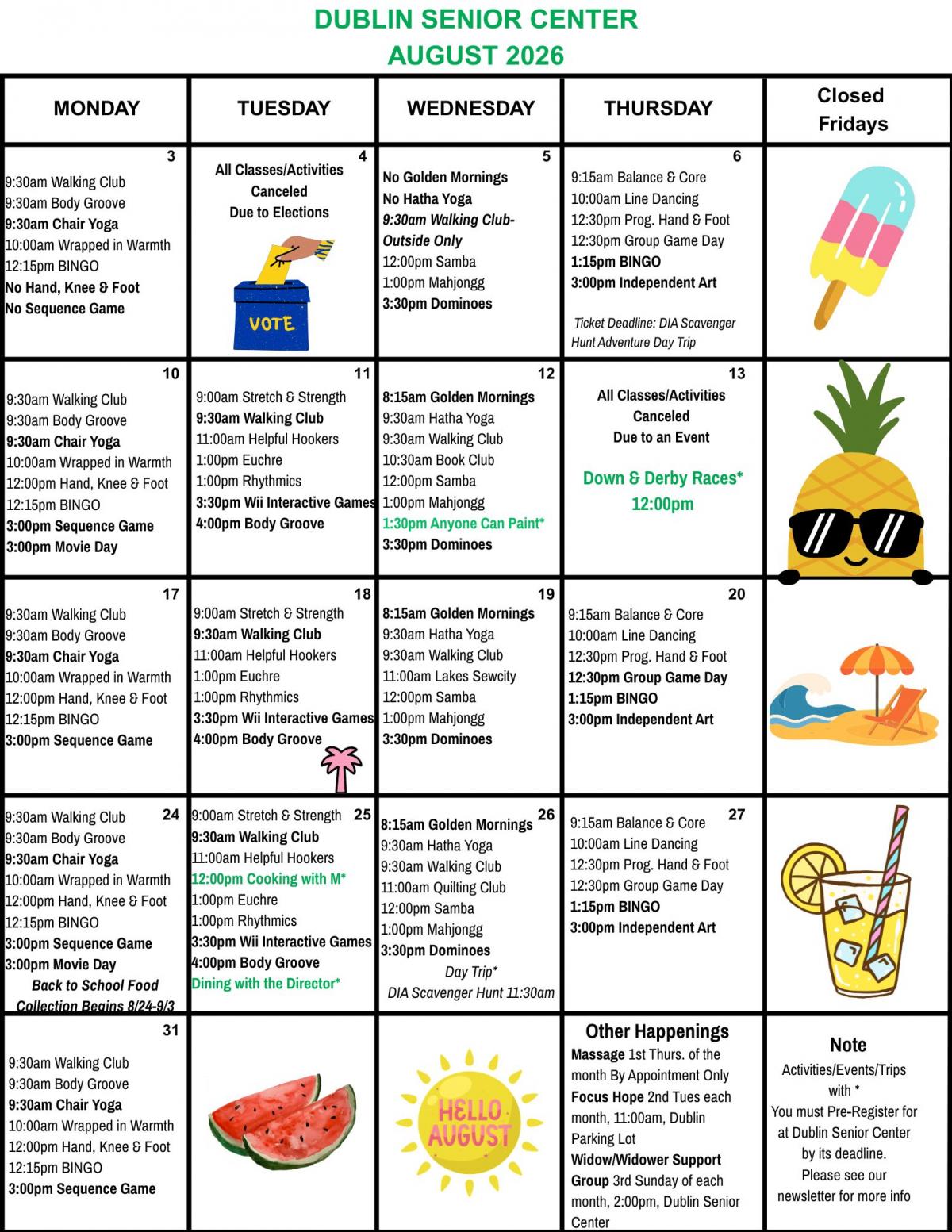 Dublin SC August Calendar 2026