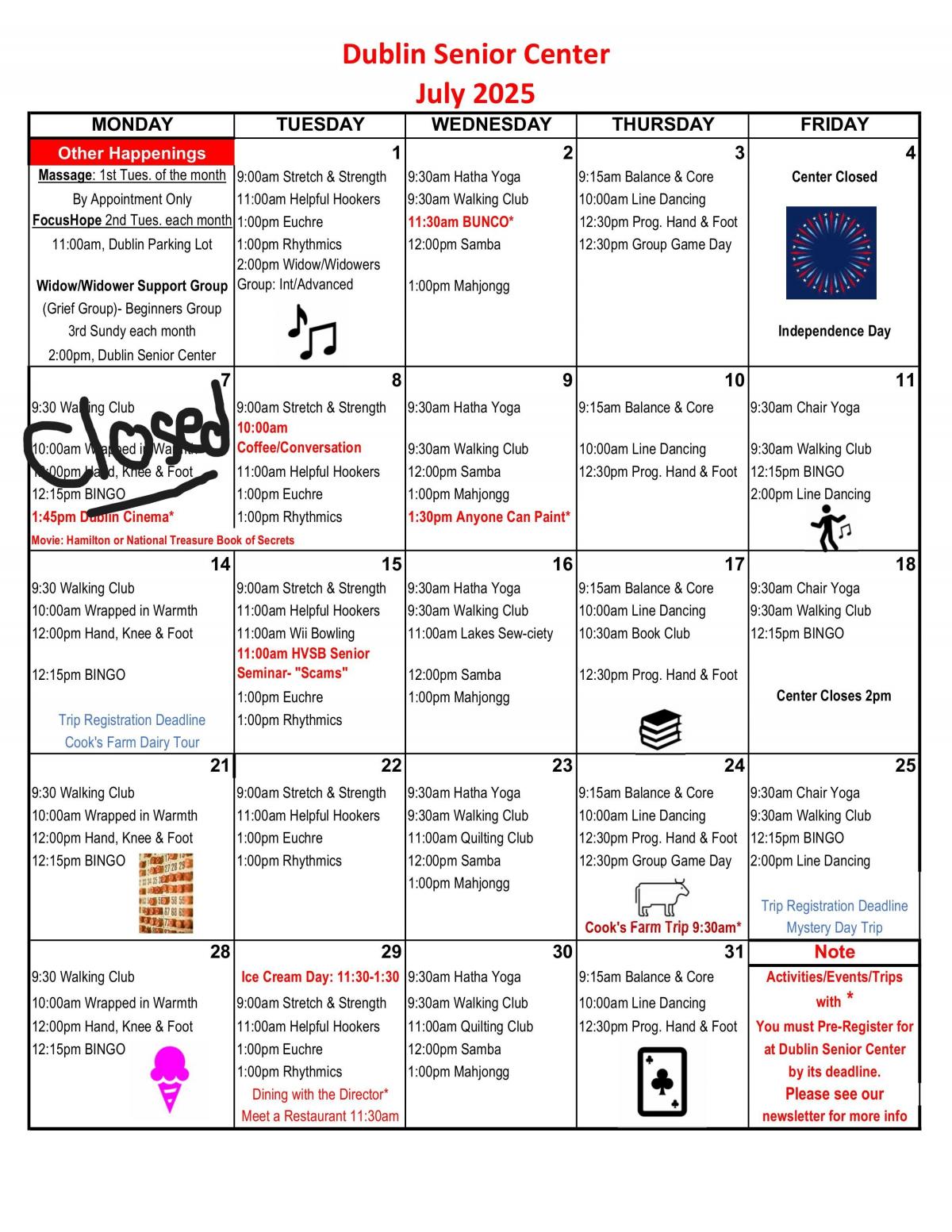 Dublin SC July Calendar 2025