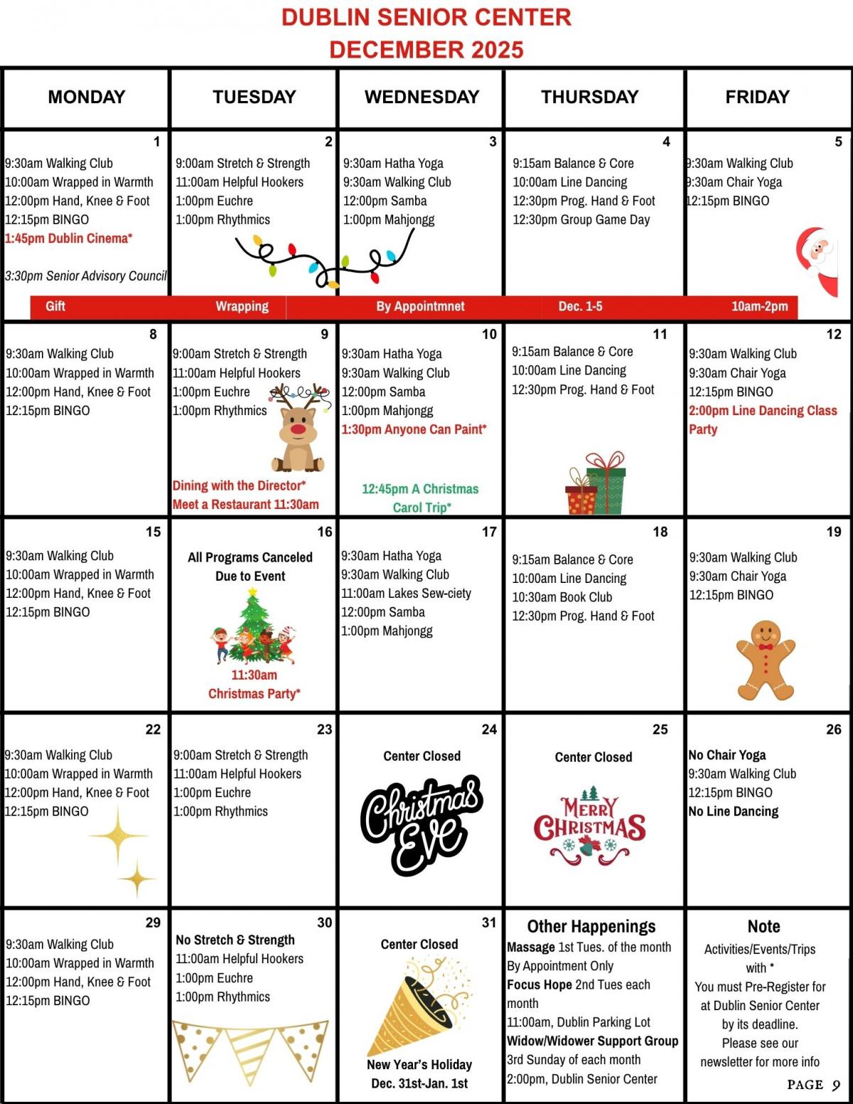Dublin December Calendar 2025