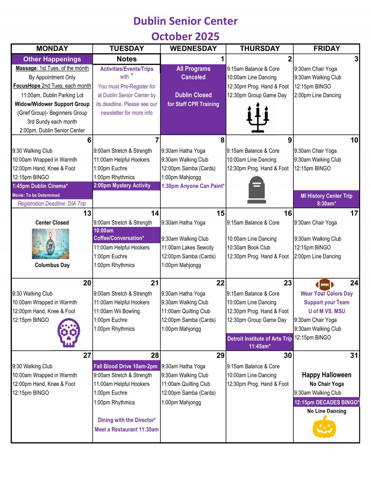 Dublin October Calendar 2025