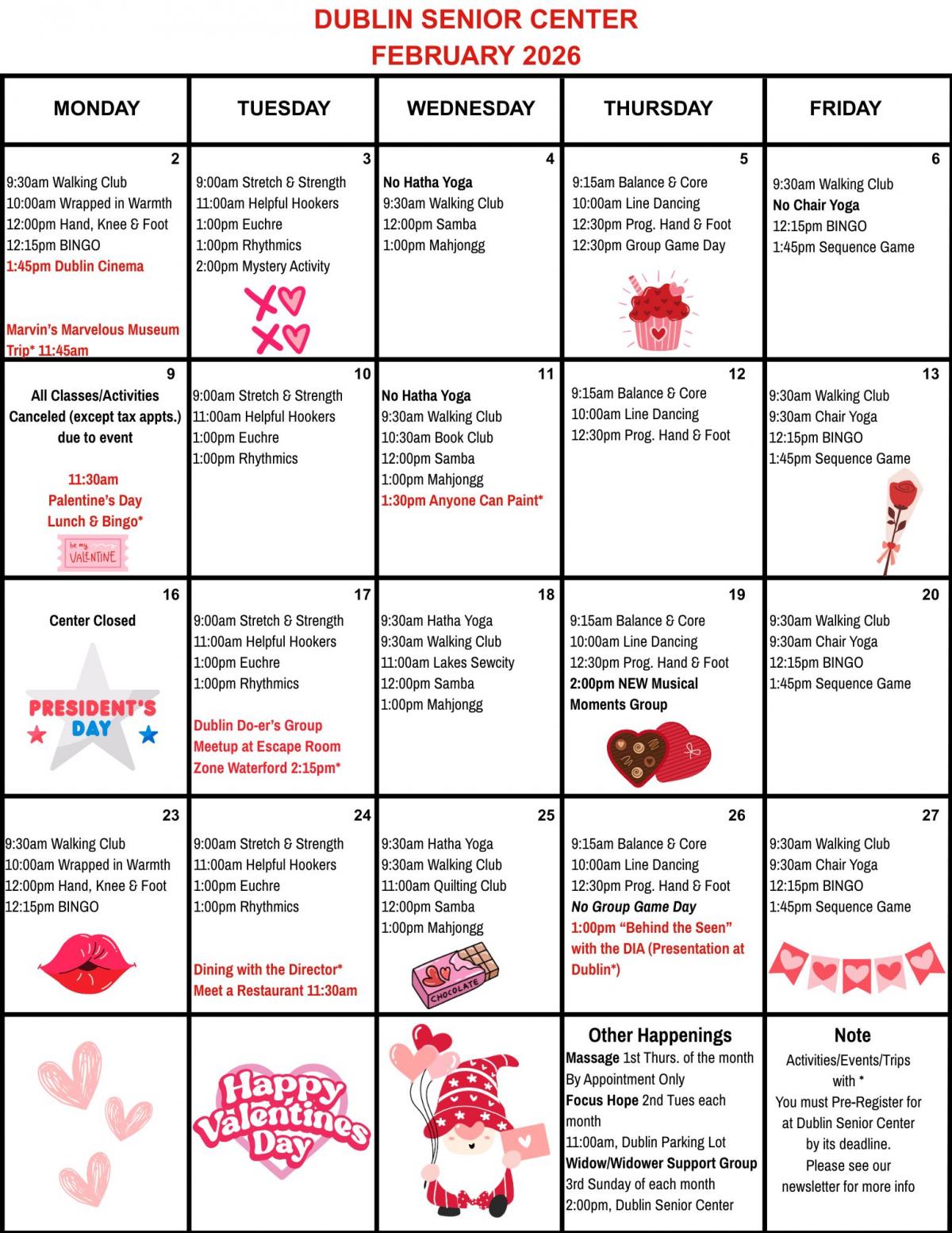 Dublin SC February Calendar 2026
