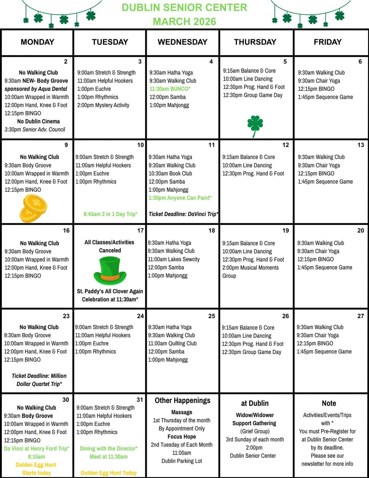 Dublin SC March Calendar 2026