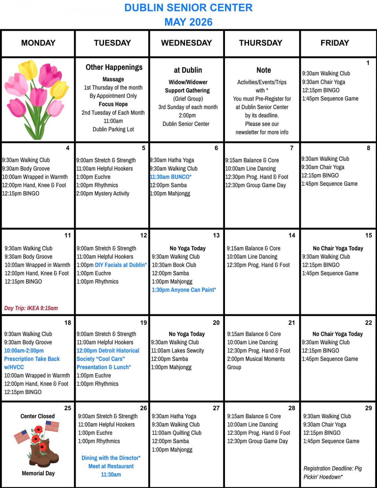 Dublin SC May Calendar 2026
