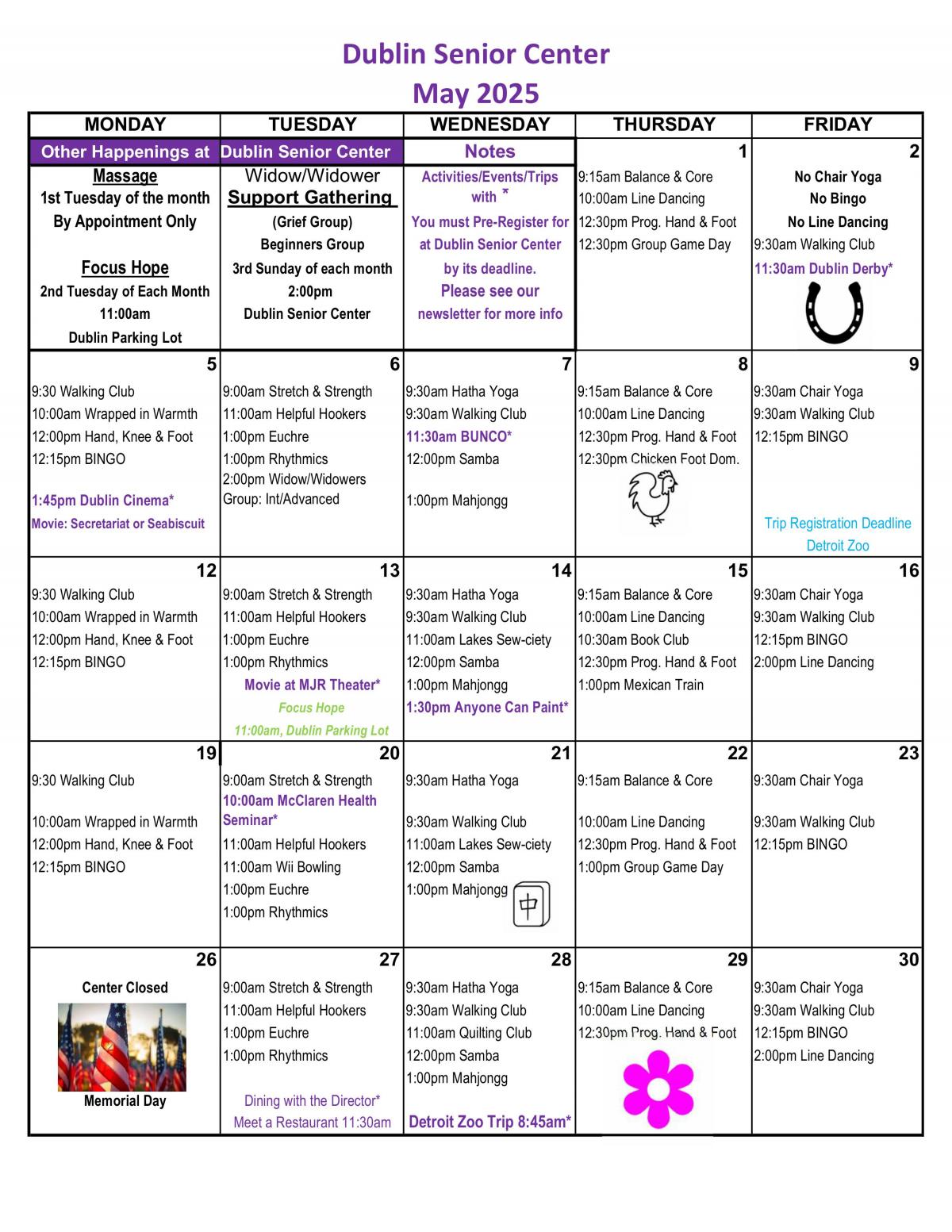 Dublin Senior Center May Calendar 2025