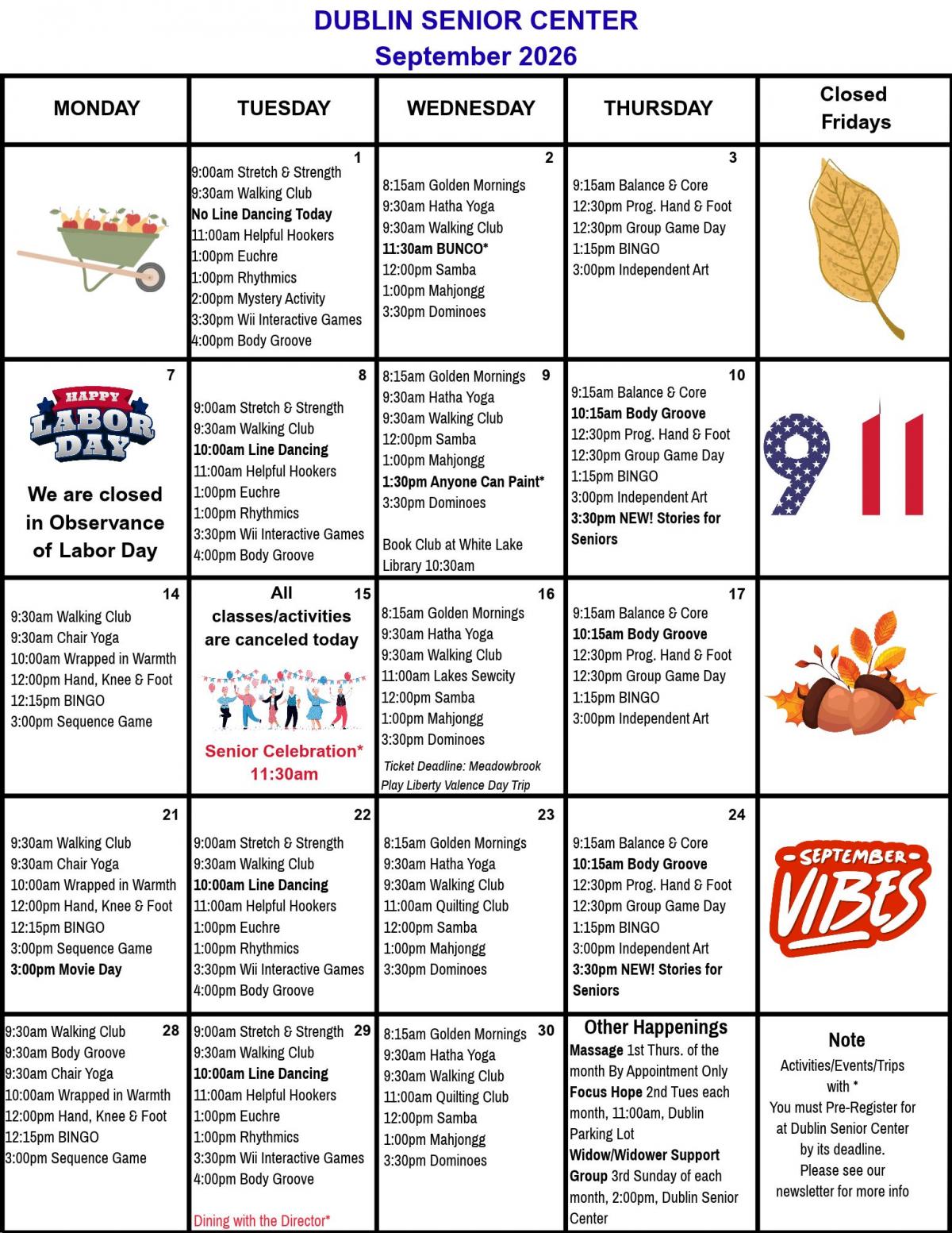 Dublin SC September Calendar 2026