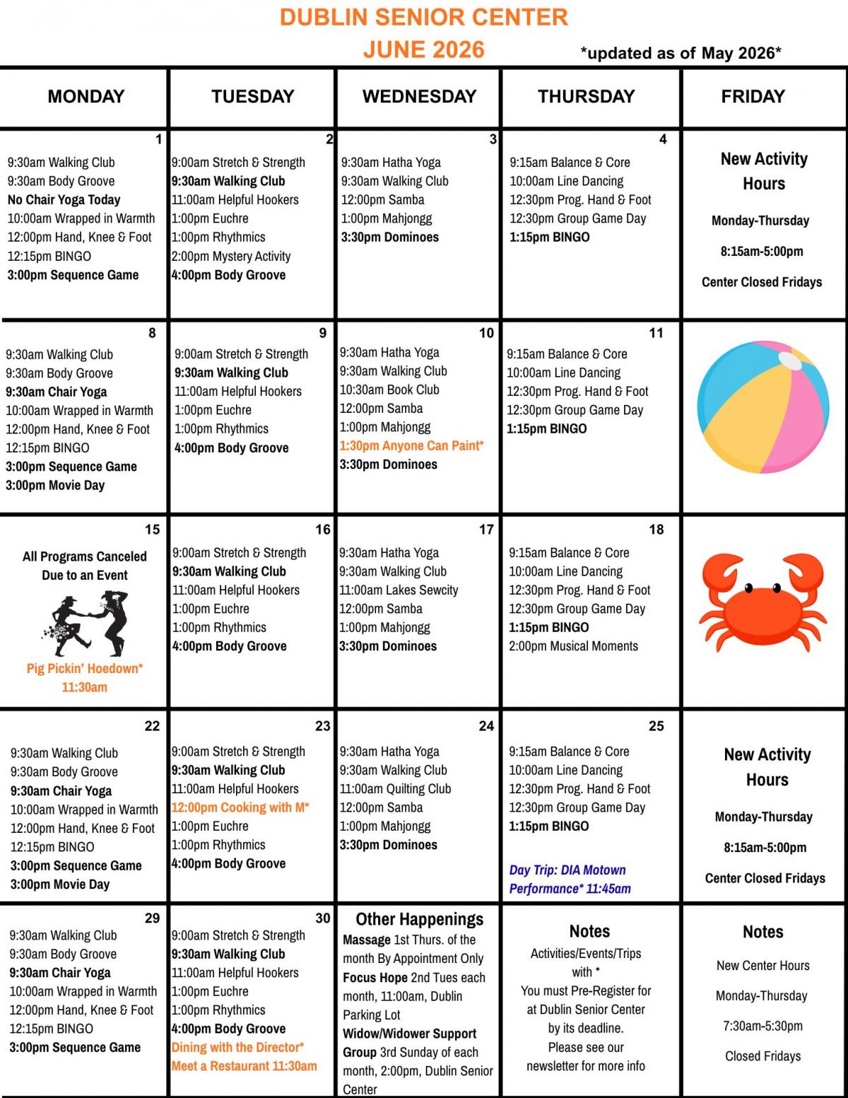 Dublin SC June Calendar 2026