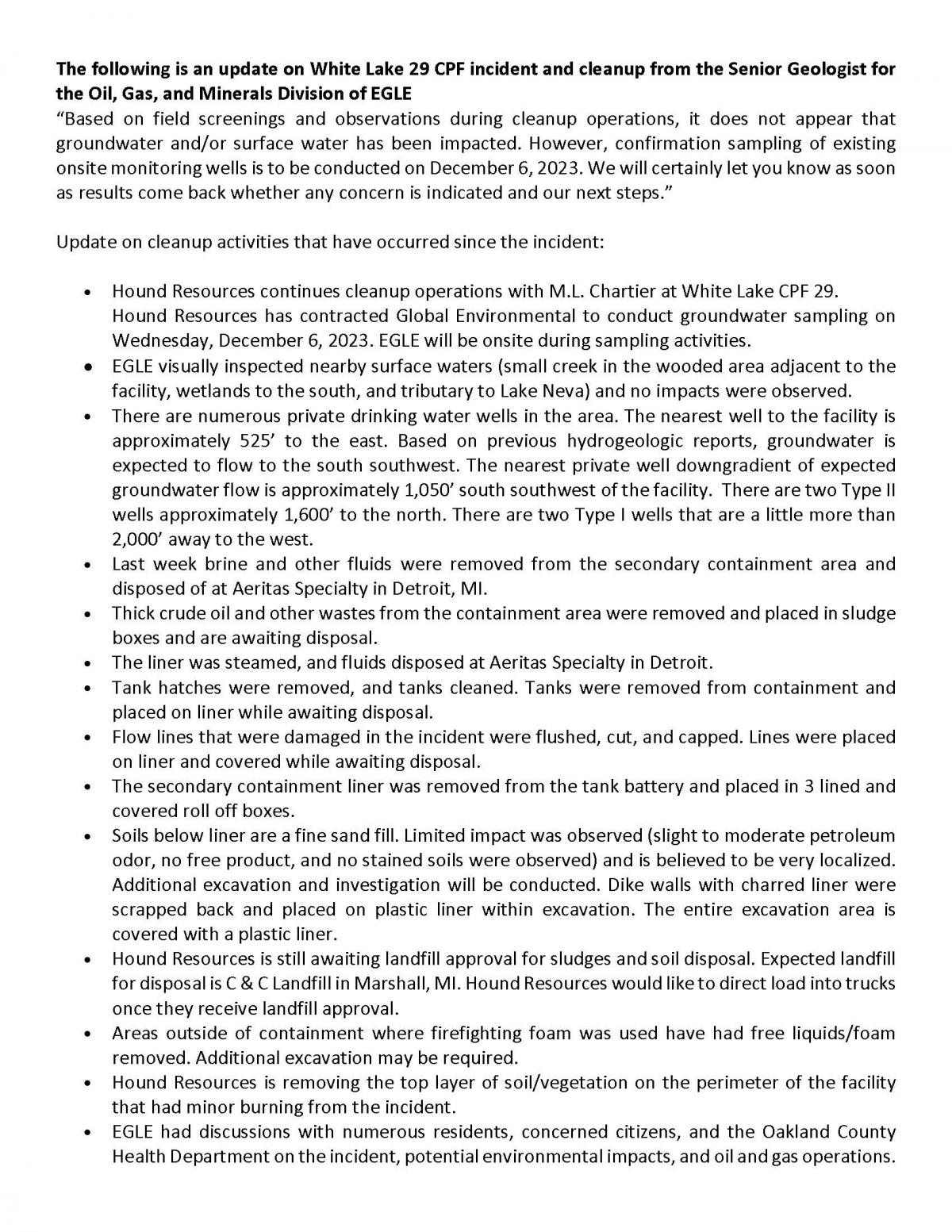 Young Road Oil Well Update From EGLE