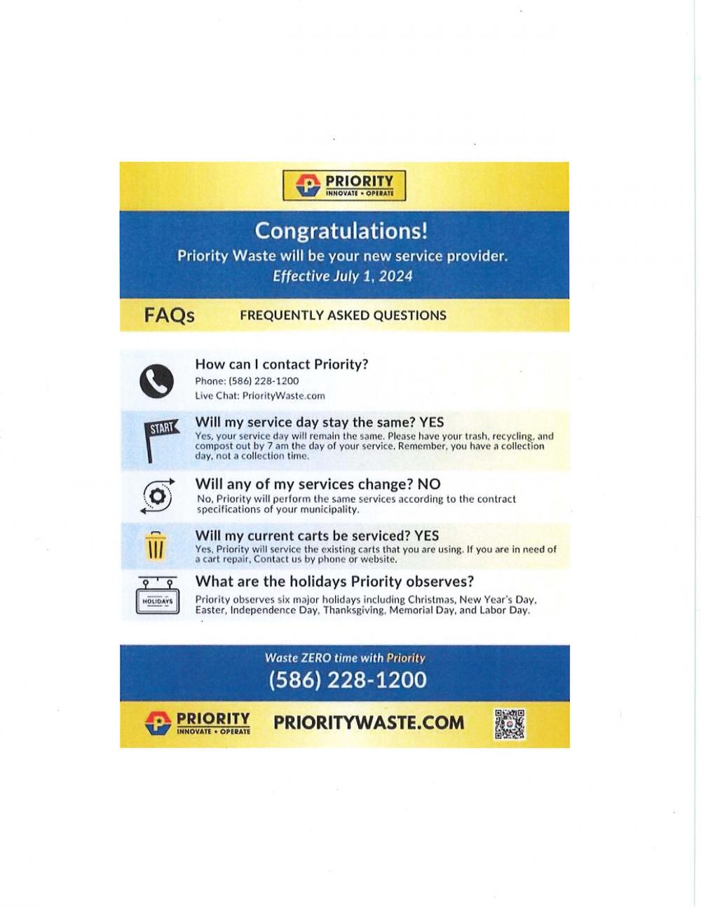 Priority Waste Transition Update and Contact Information White Lake